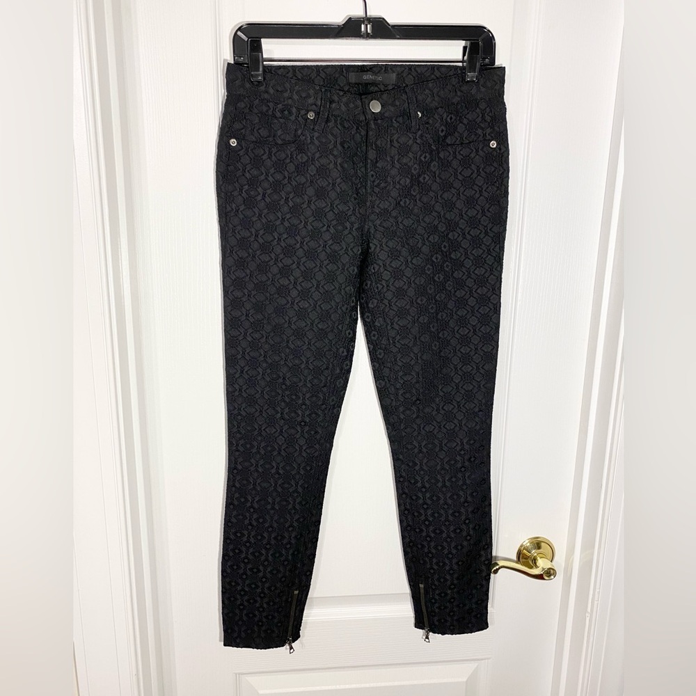 Genetic Denim Textured Patterned Satin Zip Hem 5 Pocket Skinny Pants Black Sz 27